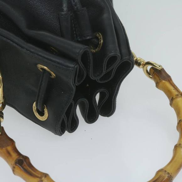 GUCCI Bamboo Hand Bag Leather Black 001 3754 1657 Auth ac2644 - Picture 6 of 16